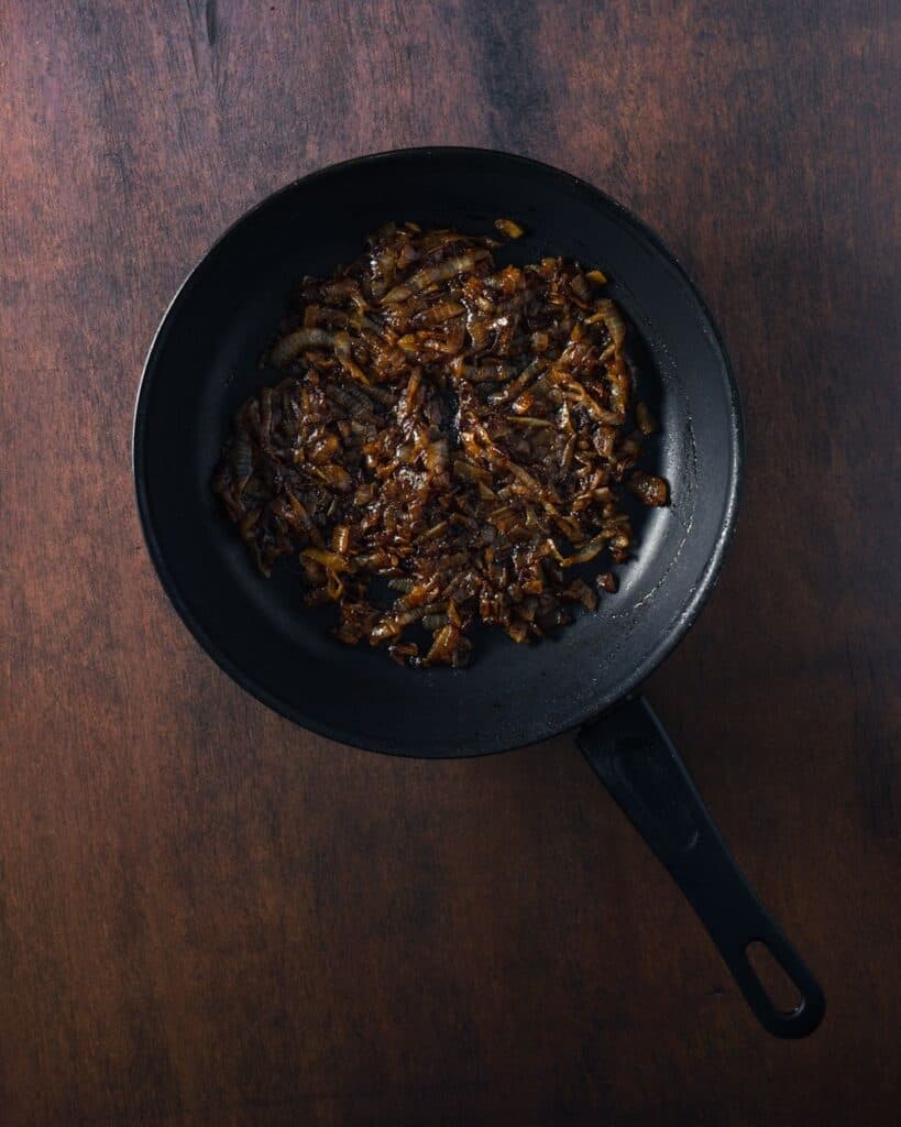 dark caramelized onions in a pan
