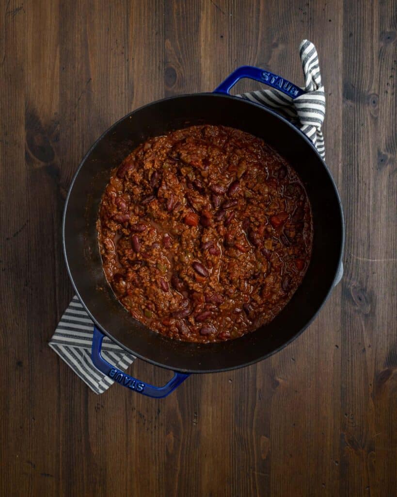 dutch oven filled with chili
