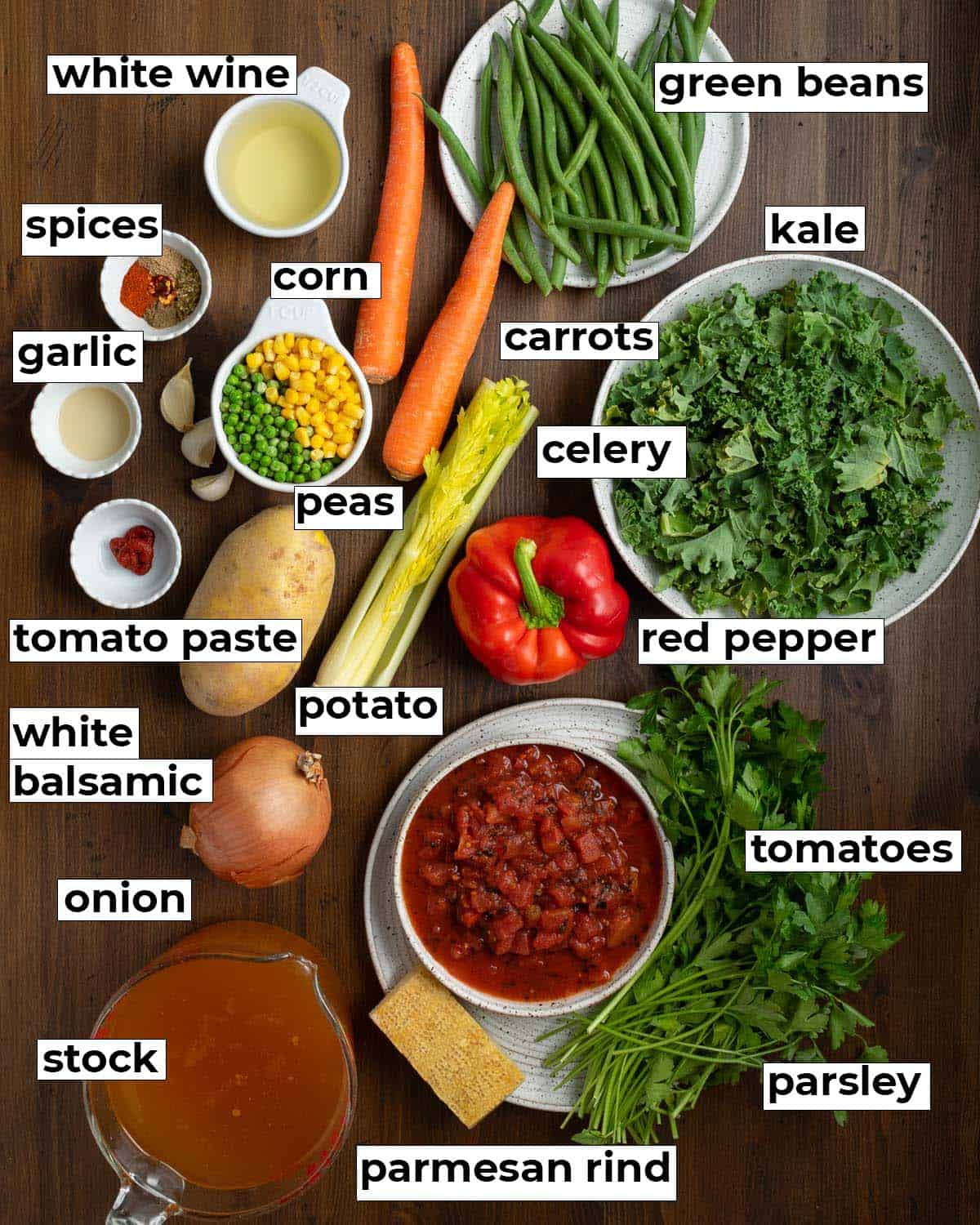 Ingredients needed to make vegetable soup.