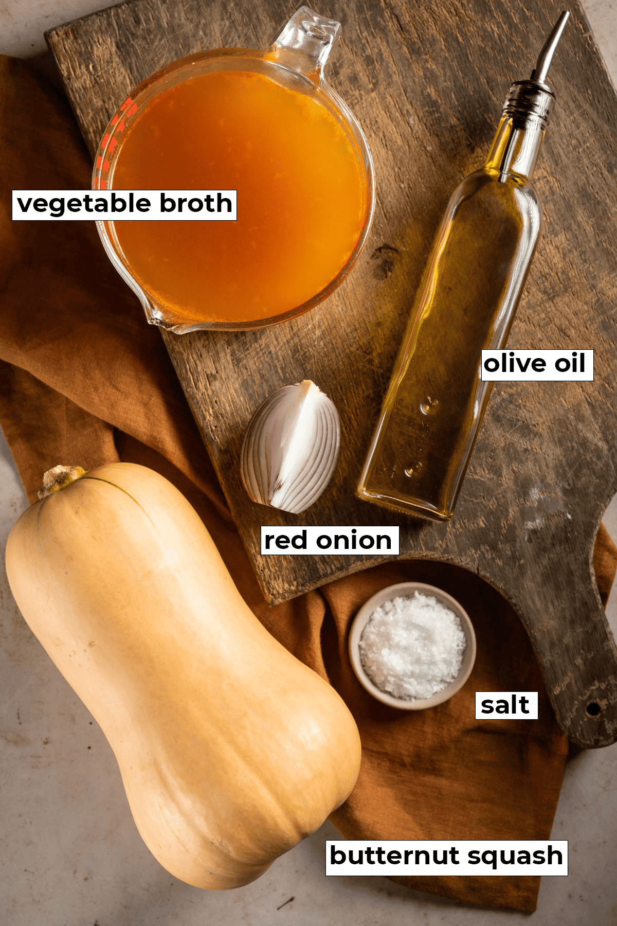 Ingredients for 3 Ingredient Butternut Squash Soup.