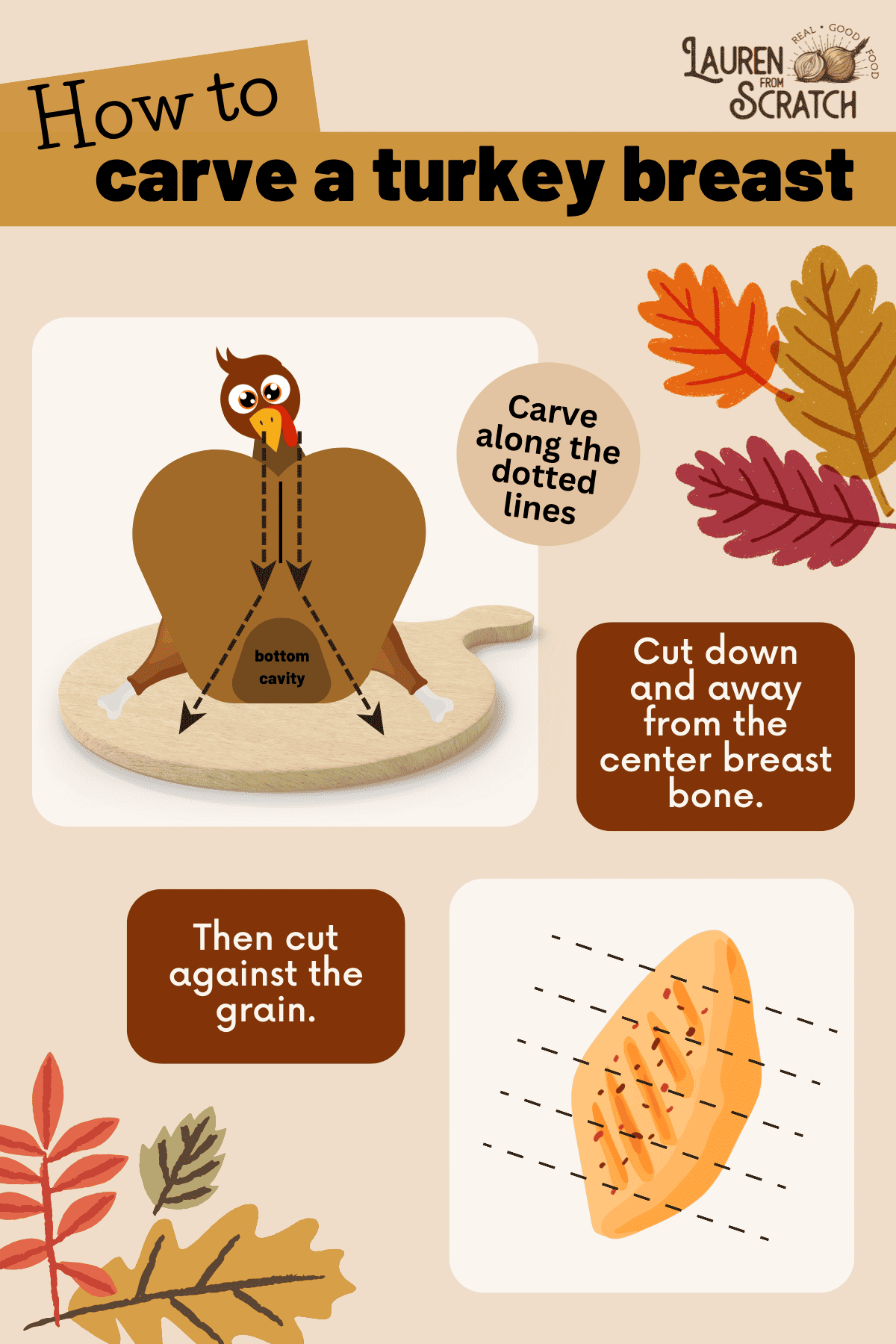 An infographic showing how to carve a turkey breast.