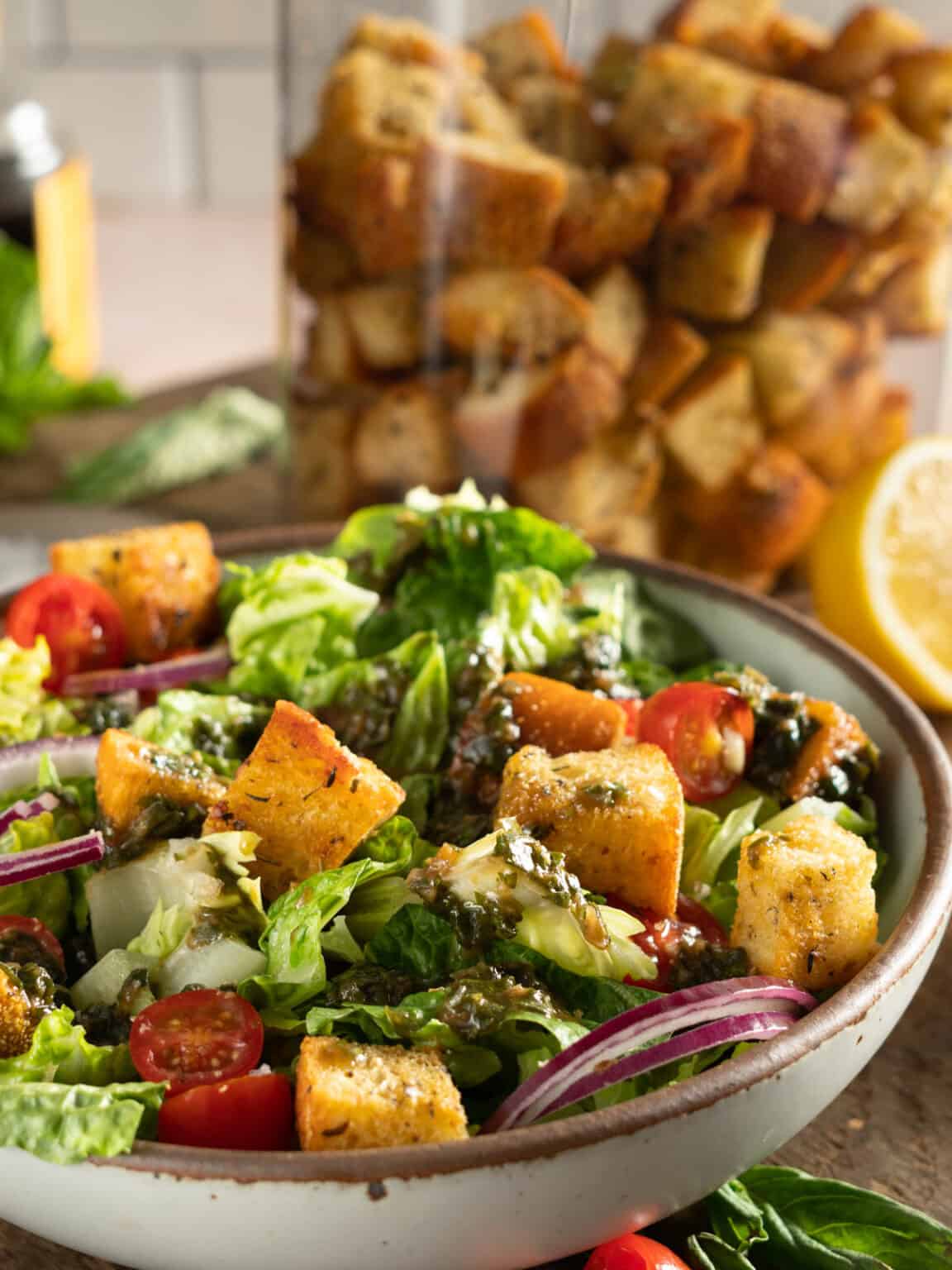 Homemade Garlic and Herb Butter Croutons - Lauren from Scratch