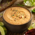 Lime chipotle sauce in a serving bowl.