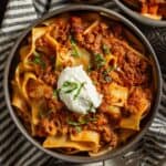 Bowl of creamy bolognese sauce.