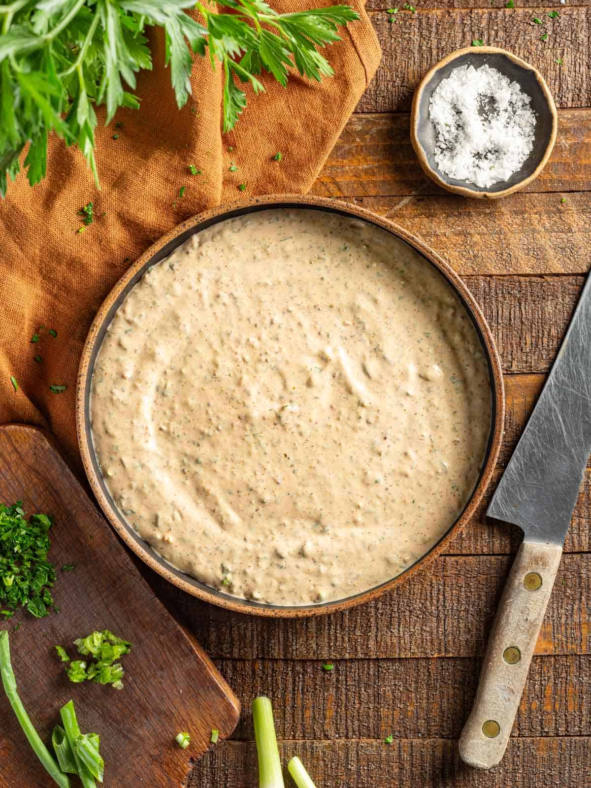 Remoulade sauce in a bowl.
