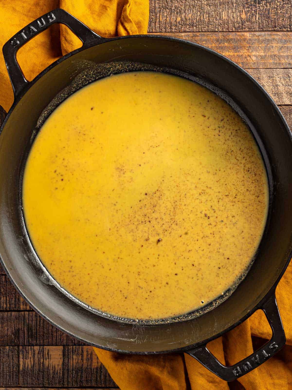 Brown roux in a skillet.