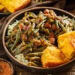 Louisiana style smothered green beans over rice.