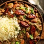 Red beans and rice with andouille sausage, ham and bacon