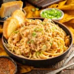 Cajun crawfish cream sauce and pasta in a bowl.