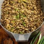A pot full of Louisiana dirty rice.