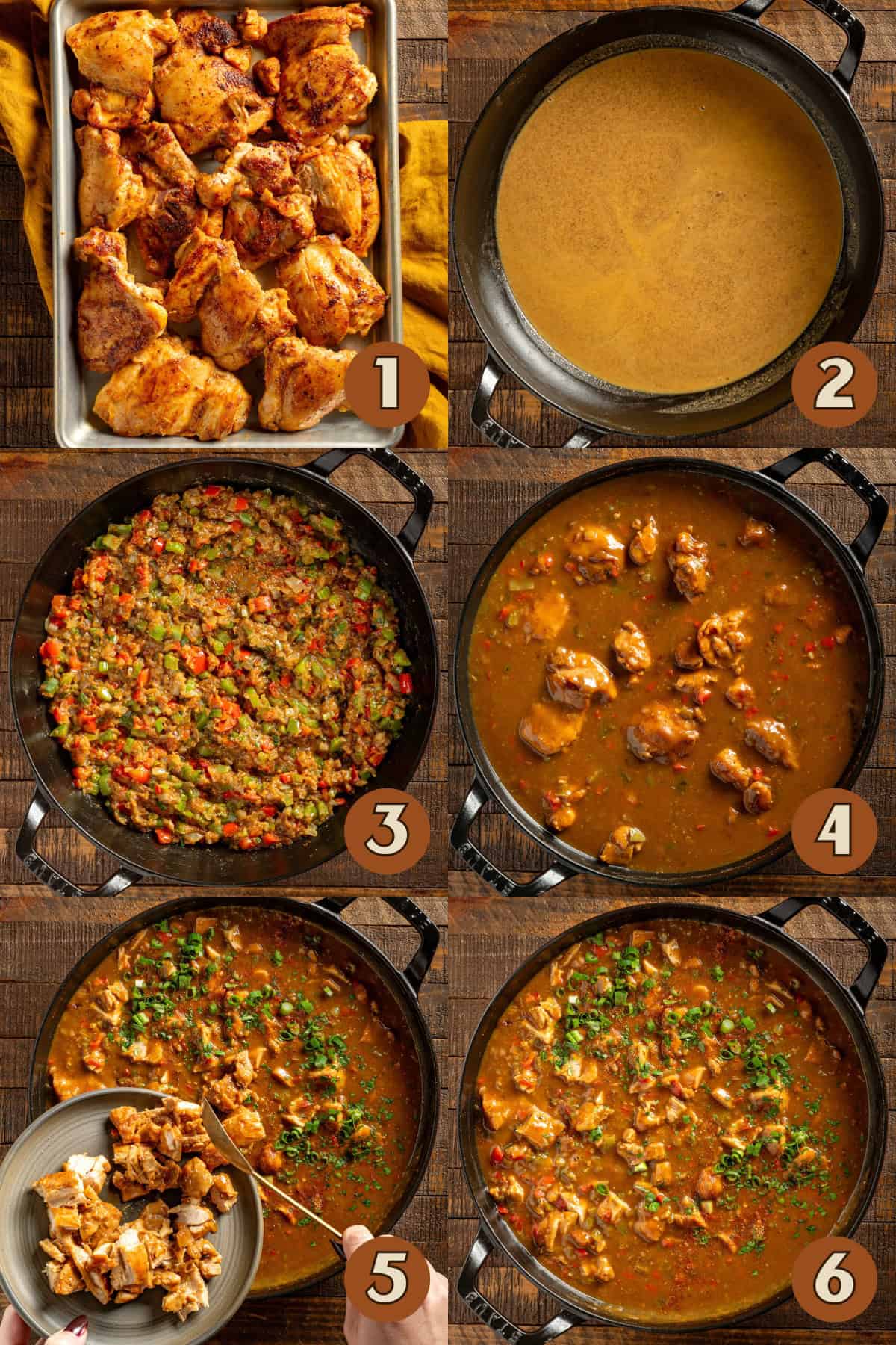 Steps on how to make chicken étouffée.