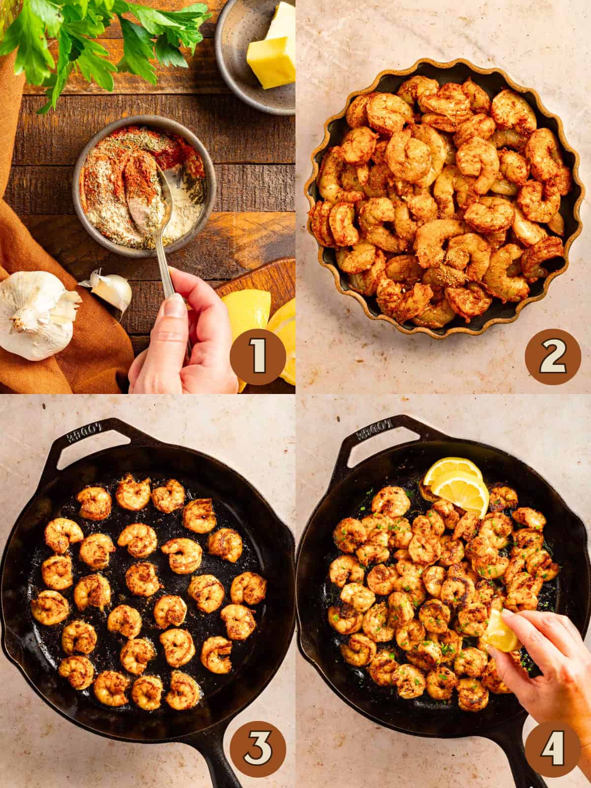 Steps to make blackened shrimp.