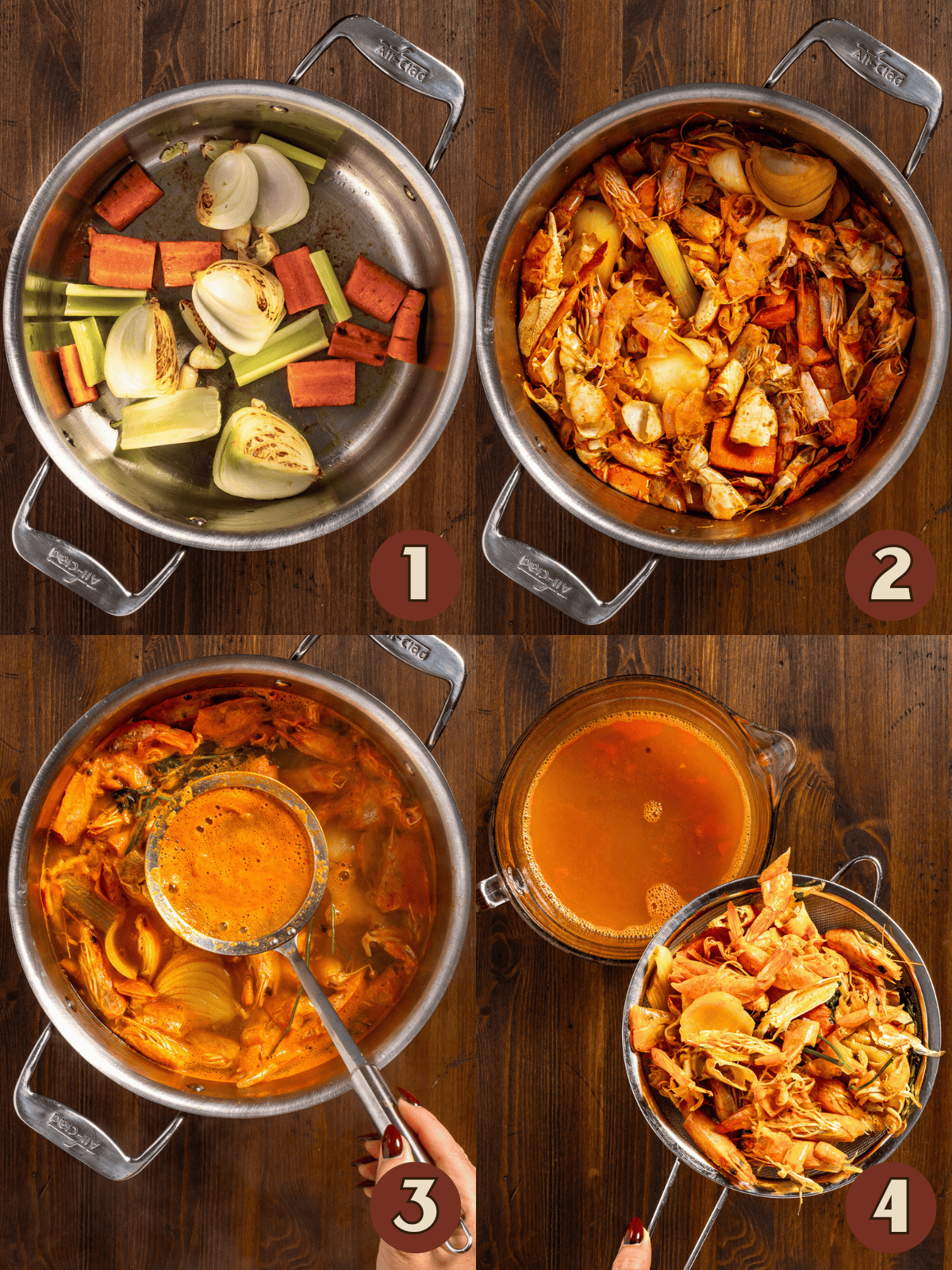 Seafood stock process steps.