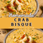 Two bowls of homemade corn and crab bisque with lump crab.