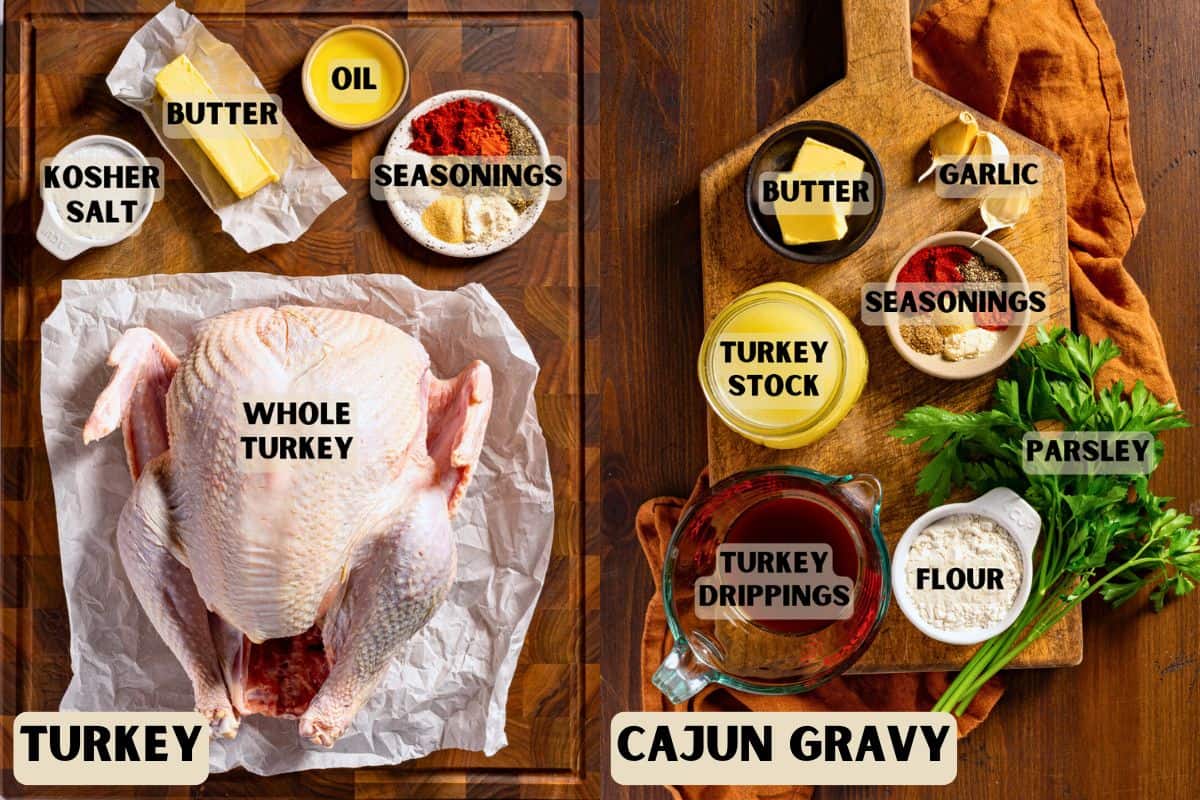 Ingredients for cajun turkey and cajun gravy.