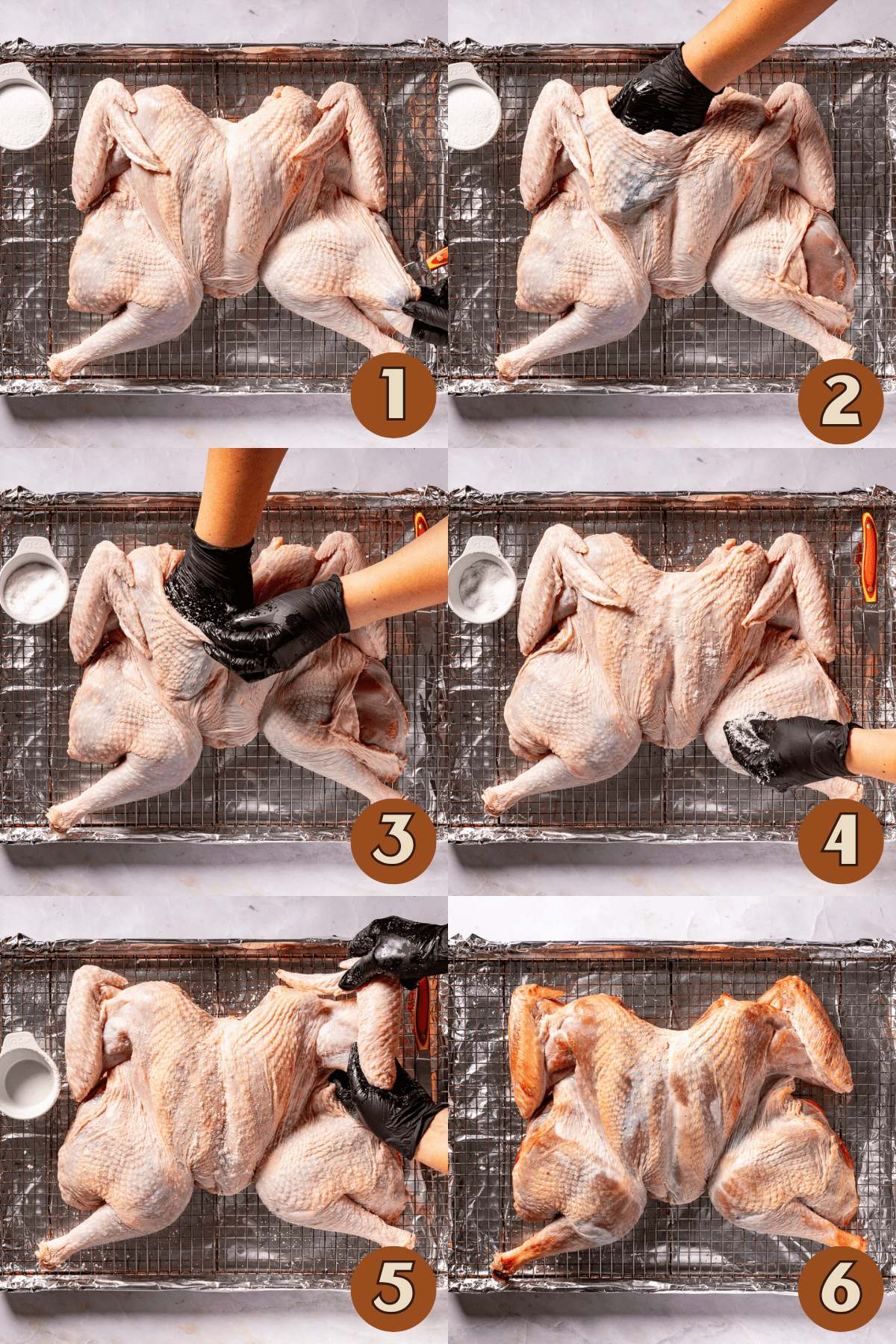 Steps of how to dry brine a turkey.