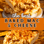 Creamy baked mac and cheese on a plate.
