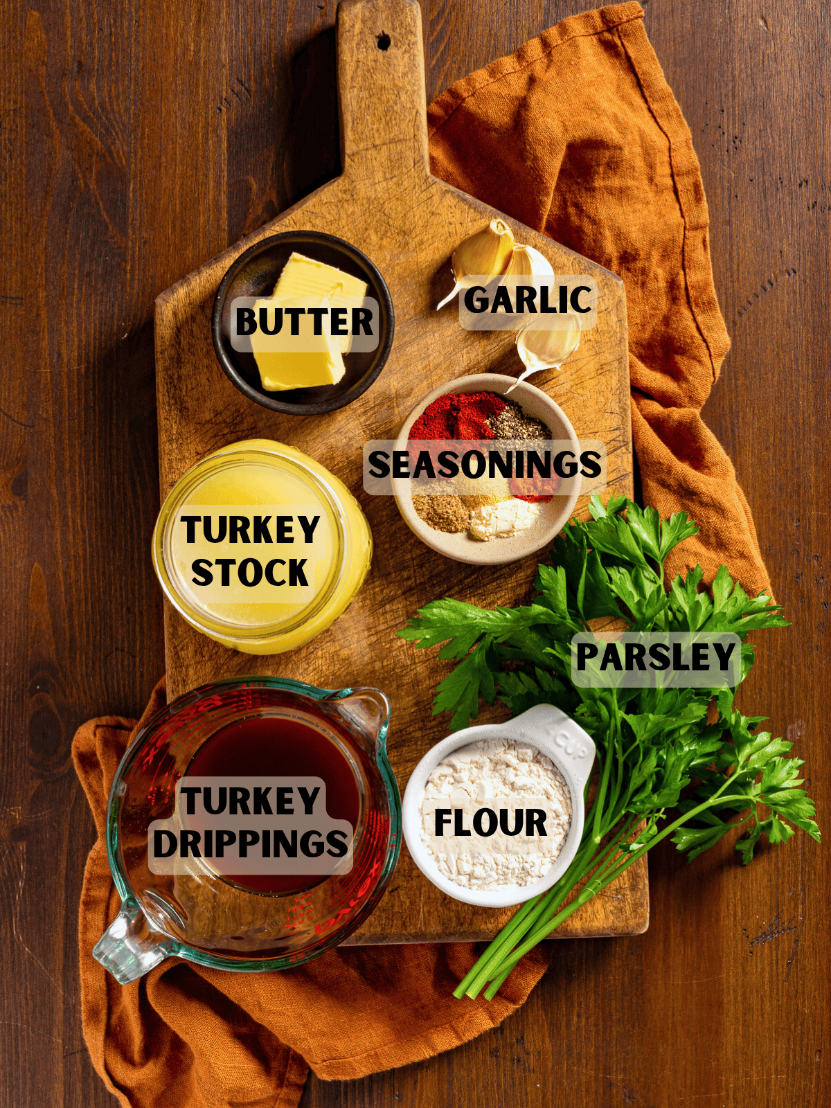 Labeled Ingredients for cajun gravy.